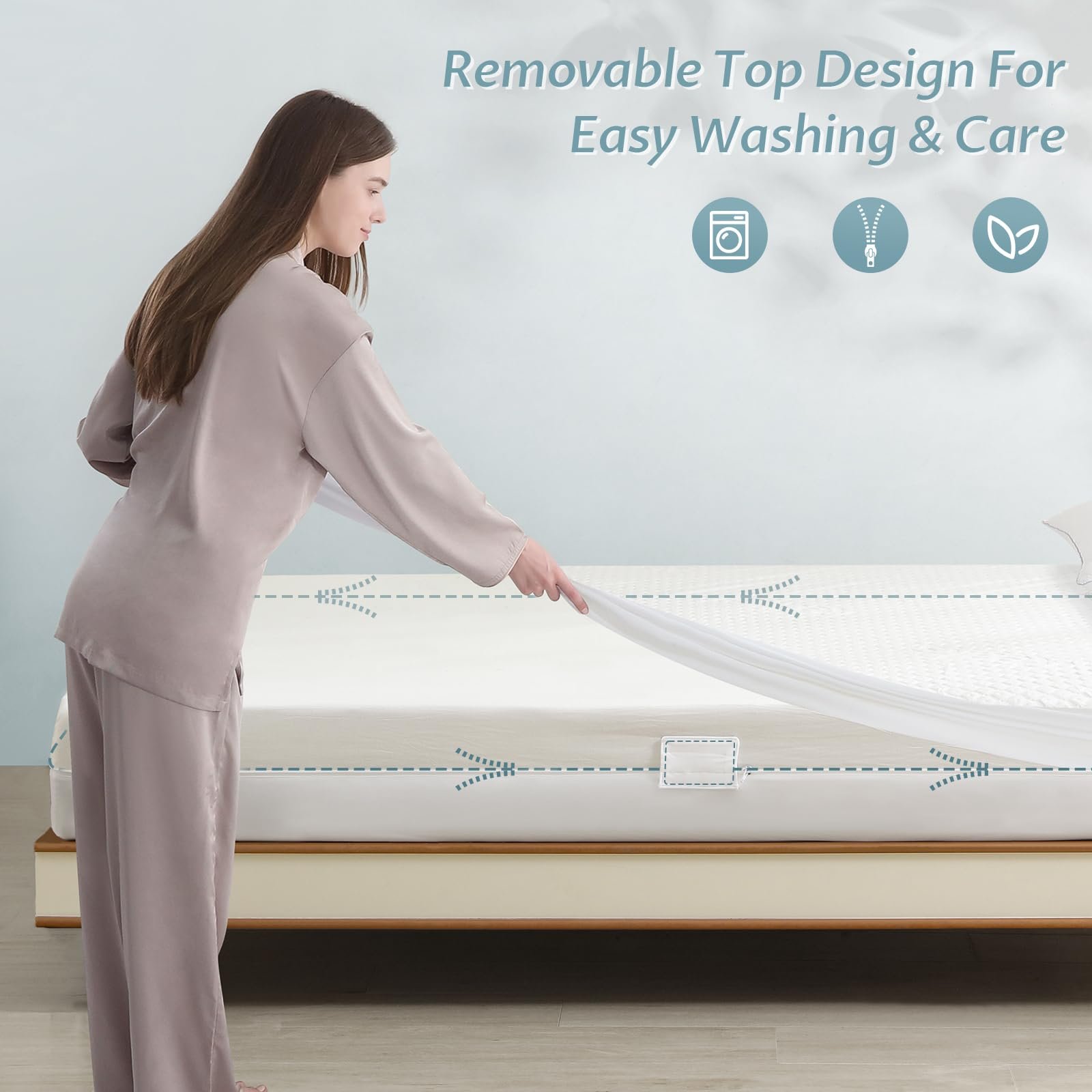 queen size mattress protector with zipper 100% waterproof zippered mattress cover soft & cooling noiseless bed mattress covers top removable mattress encasement 10 12" deep queen size mattress protector with zipper 100% waterproof zippered mattress cover soft & cooling noiseless bed mattress covers top removable mattress encasement 10 12" deep